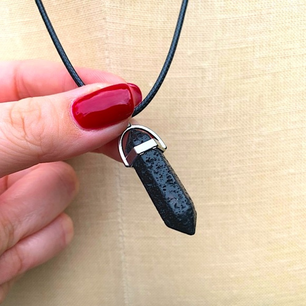 Handmade Lava Stone Dagger Amulet Necklace